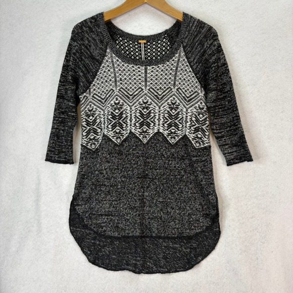 Free People Tops - Free People‎ Black Avalanche Swit Knit Tunic Sweater Womens XS/S Boho Wool Blend